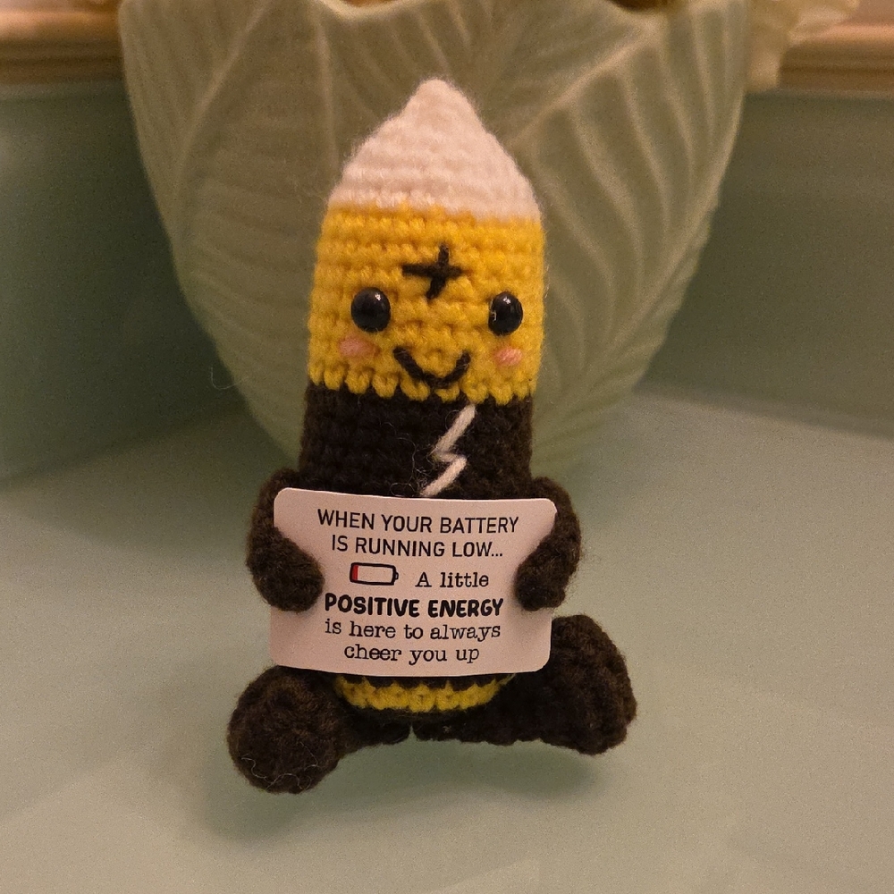 Crochet Battery Plush - Yellow, White, Brown